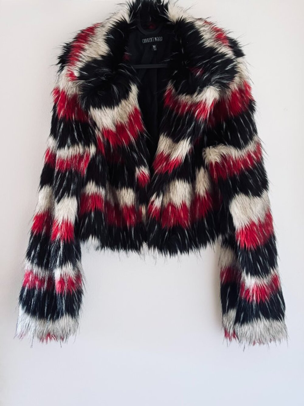 DOLLS KILL Current Mood Faded Sunset Cropped Faux Fur Jacket M Goth Fluffy Coat